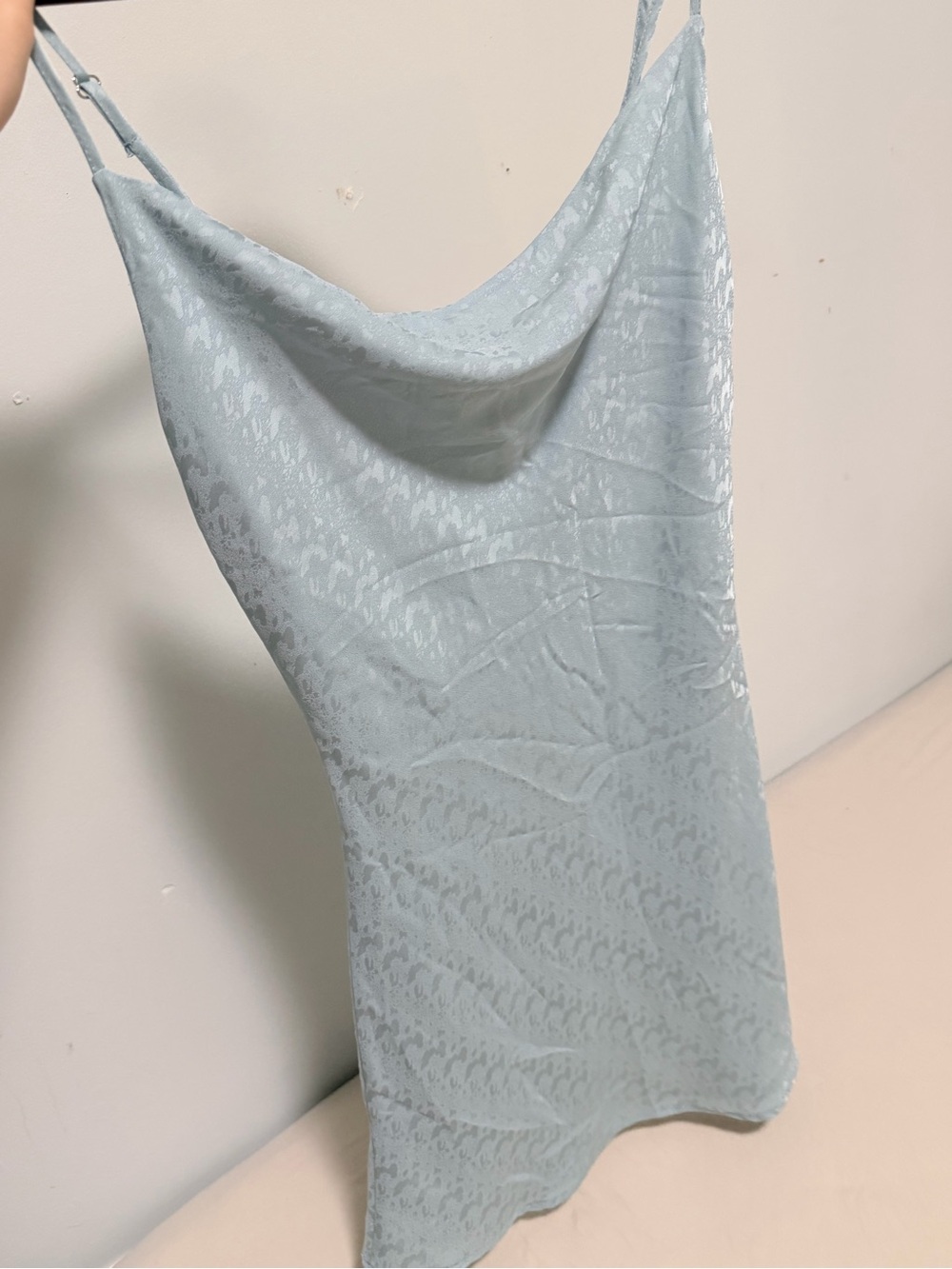 Light Blue Satin Cowl Neck Slip Dress